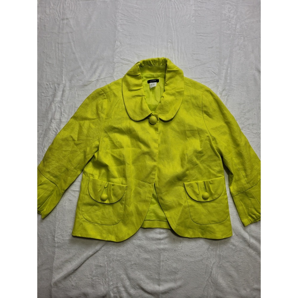 J.Crew Linen Blazer Womens 4 Lime Green Peter Pan Collar Cropped